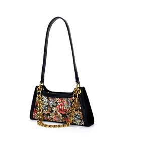 Black Vintage Small  Shoulder Bag. Chain & Leaher Clutch Tote Bags
